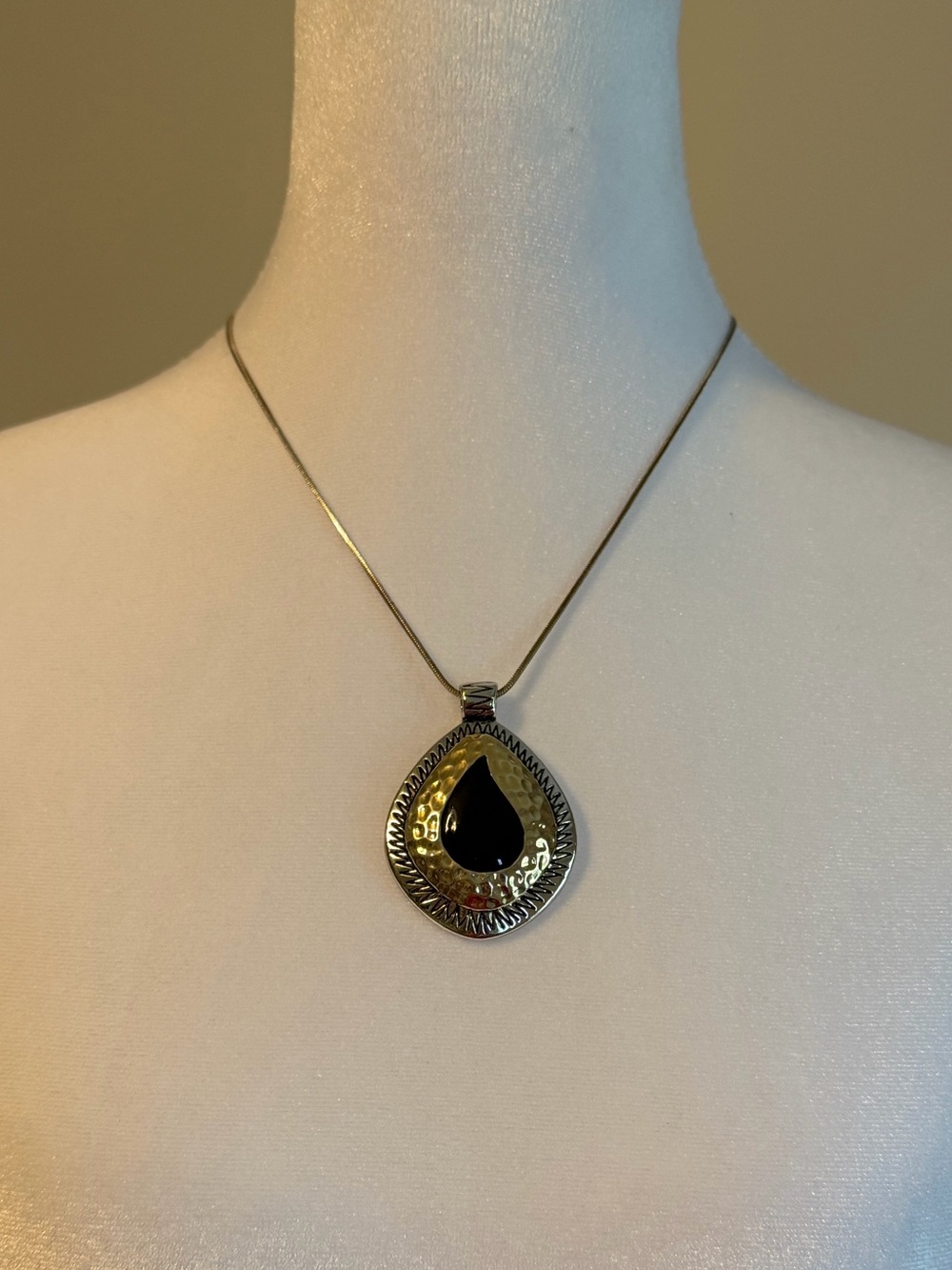 Lia Sophia Two-Tone Hammered Teardrop Pendant Necklace